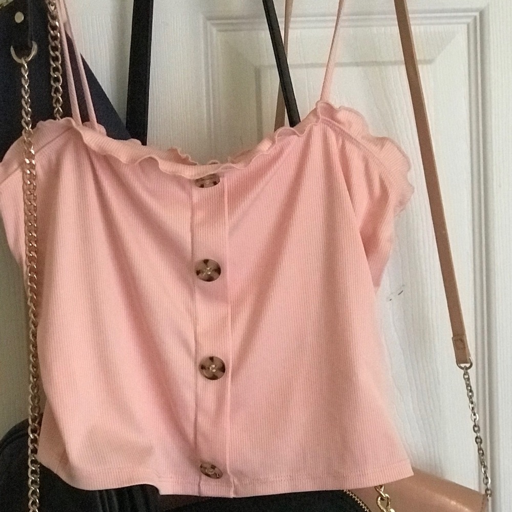 Pink cropped spaghetti strap shirt